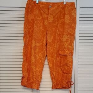 London Jeans Cargo Chinos Pants Orange Floral, Size 14